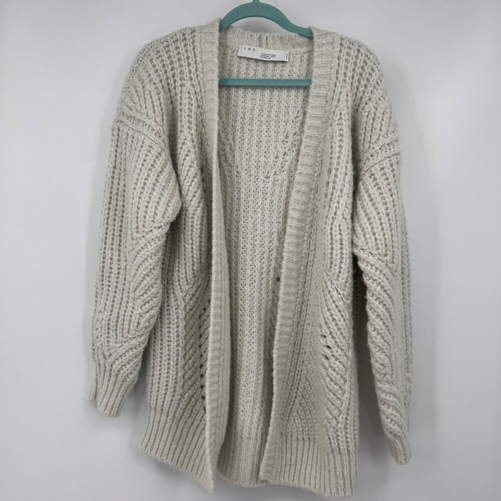 IRO Vesna Metallic Wool Blend Open Cardigan In Off White pale gray SIZE Medium s